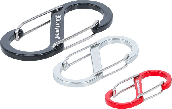 Karabinerhaken-Sortiment mit Doppelöffnung | Aluminium | 3-tlg.