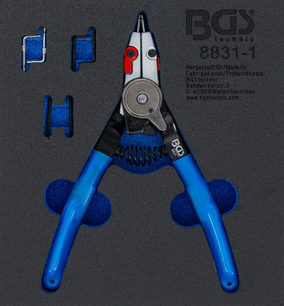 Sprengringzange | für Außen-/Innensprengringe | auswechselbare Spitzen | 180 mm