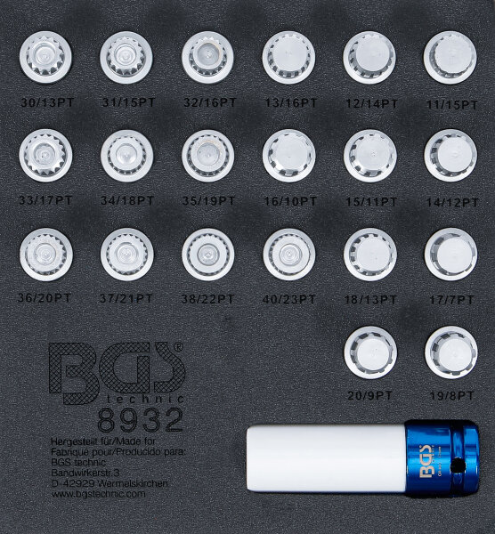 Werkstattwageneinlage 1/6: Felgenschloss-Werkzeug-Satz für BMW | 21-tlg.