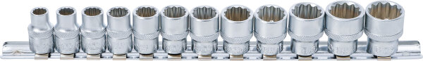 Steckschlüssel-Einsatz-Satz, Zwölfkant | Antrieb Innenvierkant 10 mm (3/8") | SW 8 - 19 mm | 12-tlg.