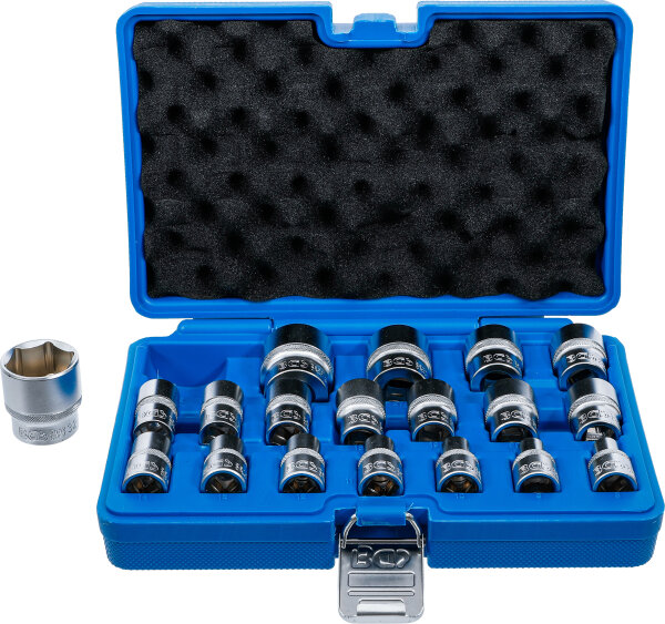 Steckschlüssel-Einsatz-Satz, Sechskant | Antrieb Innenvierkant 12,5 mm (1/2") | SW 8 - 32 mm | 19-tlg.