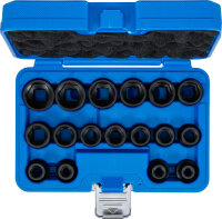 Kraft-Steckschlüssel-Einsatz-Satz Sechskant, extra flach | Antrieb Innenvierkant 12,5 mm (1/2") | SW 8 - 24 mm | 17-tlg.