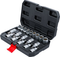 Bit-Einsatz-/Steckschlüssel-Satz | Antrieb Innensechskant 12,5 mm (1/2") | T-Profil (für Torx) / E-Profil | 19-tlg.