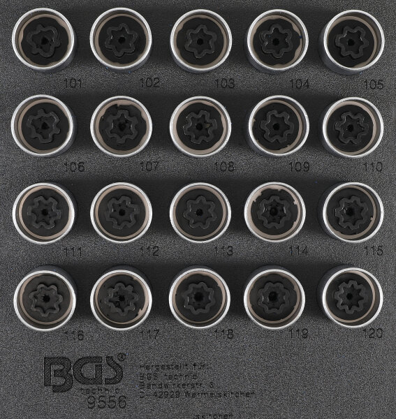 Werkstattwageneinlage 1/6: Felgenschloss-Werkzeug-Satz für Opel (Typ A) | 20-tlg.