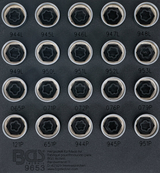 Werkstattwageneinlage 1/6: Felgenschloss-Werkzeug-Satz für Volvo | 20-tlg.