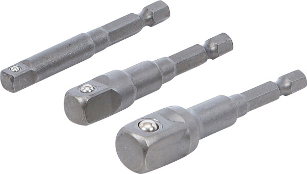 Adapter-Satz für Bohrmaschinen | Außensechskant Antrieb 6,3 mm (1/4") | Abtrieb Außenvierkant 6,3 mm (1/4"), 10 mm (3/8"), 12,5 mm (1/2") | 3-tlg.