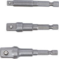 Adapter-Satz für Bohrmaschinen | Außensechskant Antrieb 6,3 mm (1/4") | Abtrieb Außenvierkant 6,3 mm (1/4"), 10 mm (3/8"), 12,5 mm (1/2") | 3-tlg.