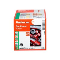 fischer DUOPOWER UniversaldübeL Nylon grau/rot 10x50 | 50 Stück je Packung