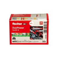 fischer DUOPOWER Universaldübel Nylon grau/rot mit Schraube 5x25 | 50 Stück je Packung