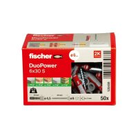 fischer DUOPOWER Universaldübel Nylon grau/rot mit Schraube 6x30 | 50 Stück je Packung